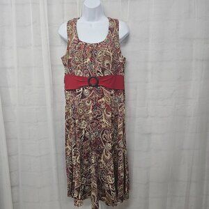 Perceptions Dress Red Paisley Midi Sleeveless Boho Grunge L